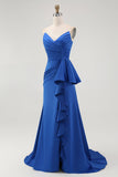 Strapless Royal Blue Sereia Prom Dress com Sash