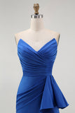 Strapless Royal Blue Sereia Prom Dress com Sash