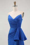Strapless Royal Blue Sereia Prom Dress com Sash