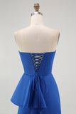 Strapless Royal Blue Sereia Prom Dress com Sash