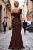 Vestido Longo Preto de Um Ombro com Apliques para a Mãe da Noiva