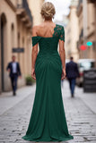 Vestido Longo Preto de Um Ombro com Apliques para a Mãe da Noiva