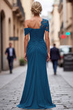 Vestido Longo Preto de Um Ombro com Apliques para a Mãe da Noiva