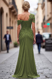 Vestido Longo Preto de Um Ombro com Apliques para a Mãe da Noiva