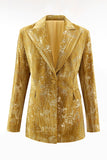 Sparkly amarelo pico lapela 2 peças mulheres ternos de baile com mangas