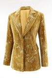 Sparkly amarelo pico lapela 2 peças mulheres ternos de baile com mangas