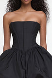 Strapless A-Line Cetim Vestido Preto Pequeno
