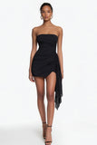 Bodycon Strapless Ruched Vestido Preto com Sash
