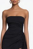 Bodycon Strapless Ruched Vestido Preto com Sash