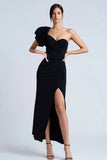Bainha Um Ombro Vestido Formal com Fenda