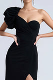 Bainha Um Ombro Vestido Formal com Fenda