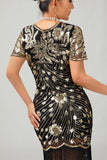Preto Gatsby Sequins 1920s vestido com franjas