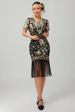 Preto Gatsby Sequins 1920s vestido com franjas