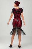 Preto Gatsby Sequins 1920s vestido com franjas