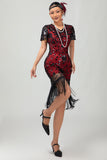 Preto Gatsby Sequins 1920s vestido com franjas