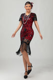 Preto Gatsby Sequins 1920s vestido com franjas