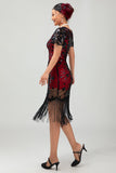 Preto Gatsby Sequins 1920s vestido com franjas