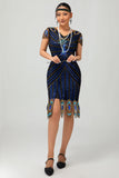 Lantejoulas Preto Azul 1920s Bodycon Gatsby Vestido com mangas curtas