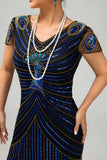 Preto Golden Fringe Sequins 1920s Vestido com 5-Piece Acessórios set