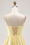 Amarelo Strapless A-Line Corset Homecoming Dress com Missangas