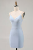 Blue Beaded Espaghetti Correias Bodycon Vestido Curto Homecoming