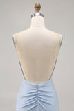 Blue Beaded Espaghetti Correias Bodycon Vestido Curto Homecoming
