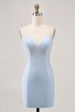 Bodycon azul claro Esparguete Correias frisado Homecoming Dress