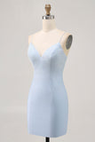 Bodycon azul claro Esparguete Correias frisado Homecoming Dress