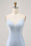 Bodycon azul claro Esparguete Correias frisado Homecoming Dress