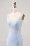 Bodycon azul claro Esparguete Correias frisado Homecoming Dress