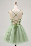 Verde A Line Corset Short Homecoming Dress com Appliques