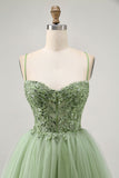 Verde A Line Corset Short Homecoming Dress com Appliques
