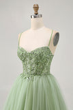 Verde A Line Corset Short Homecoming Dress com Appliques