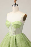 Verde Uma Linha Strapless Sheer Corset Ruched Short Homecoming Dress