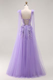Roxo A Line Sequin Lace Up Back Tulle Long Prom Dress com alças de laço