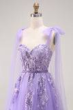 Roxo A Line Sequin Lace Up Back Tulle Long Prom Dress com alças de laço
