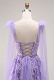 Roxo A Line Sequin Lace Up Back Tulle Long Prom Dress com alças de laço