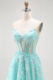 Sparkly Green A-Line Strapless Sequins Corset Long Prom Dress com Fenda