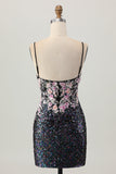 Sparkly preto rosa flor bodycon espartilho curto homecoming vestido com sequins