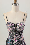 Sparkly preto rosa flor bodycon espartilho curto homecoming vestido com sequins