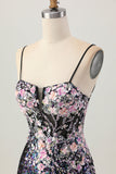 Sparkly preto rosa flor bodycon espartilho curto homecoming vestido com sequins