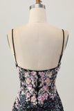 Sparkly preto rosa flor bodycon espartilho curto homecoming vestido com sequins