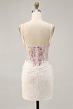 Sparkly preto rosa flor bodycon espartilho curto homecoming vestido com sequins