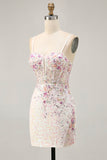 Sparkly preto rosa flor bodycon espartilho curto homecoming vestido com sequins