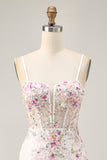 Sparkly preto rosa flor bodycon espartilho curto homecoming vestido com sequins