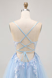 Azul brilhante A-line Tulle Sequins Vestido Curto Homecoming com renda para trás