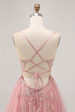 Sparkly Blush A-line Tulle Sequins Vestido Curto Homecoming com Lace Up Back
