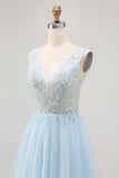 Azul brilhante A-line Tulle Vestido Curto Homecoming com Sequins