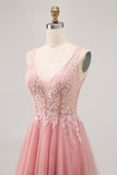 A-line Tulle Blush Sequins Backless Vestido Curto Homecoming com Missangas