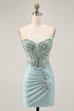 Cinzento Verde Bodycon Strapless Homecoming Dress com Sequins